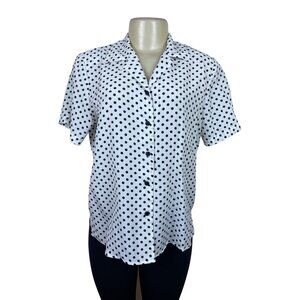 Notations Womens White Polyester Polka Dot Button-Up Blouse Size S